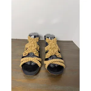 Tory Burch Women's Size 8 Macrame Woven Strappy Flat Sandals Black Tan thumbnail 7