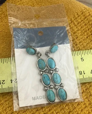 Turquoise like Silver tone Earrings Blue thumbnail 1