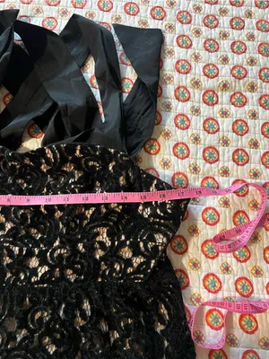 EUC Farm Rio Satin Trimmed Velvet Guipire Midi Dress size large retails $330. thumbnail 8