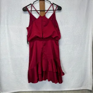Lulu’s On The‎ Floor Fuchsia Satin Sleeveless Ruffle Mini Dress Size S thumbnail 6