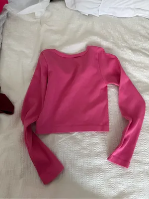 Urban Outfitters Hot Pink Ribbed Long Sleeve Crop Top thumbnail 3
