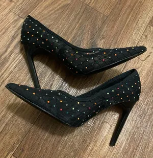 Zara Womens Black Mesh Pumps Heels Size 37 US 6.5 Multicolor Beading Beads thumbnail 1