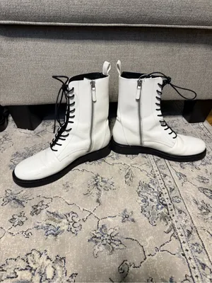 Tory Burch Double-T Combat Boot White Leather thumbnail 9