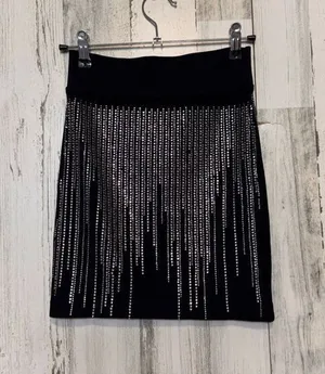 Julia by Loves Mini Skirt Womens Small/Medium Black Silver Rhinestone Bodycon Kn thumbnail 1