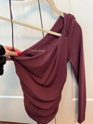 Maroon one shoulder top from Abercrombie and Fitch thumbnail 3