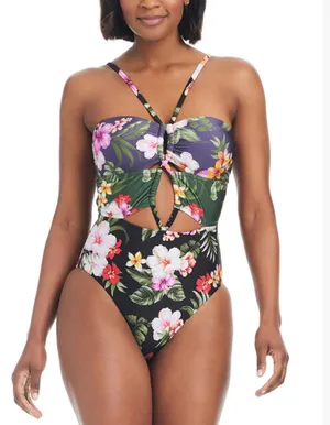 NWT Bar III Floral Banded Keyhole One Piece Swimsuit sz M thumbnail 1