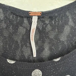 FREE PEOPLE Sheer Lace Metallic Drop Waist Black White Polka Dot Mini Dress thumbnail 5
