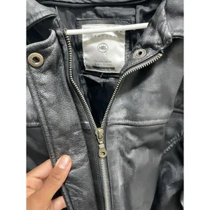 North Ridge Black Leather Jacket Belt Zip Genuine Leather thumbnail 7