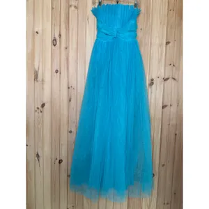 NWOT Lulus Undeniably Iconic Teal Blue Tulle Pleated Strapless Maxi Dress Sz XS thumbnail 2
