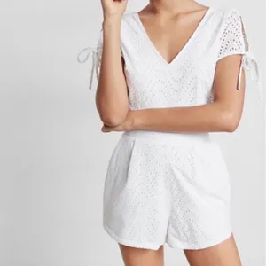 Express White Cotton Eyelet Open Tie Back Slit Sleeves Lined Romper Size‎ 4 thumbnail 5