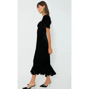 RHODE Sweetheart Velvet Ramona Slim Midi Dress in Jet Black Size 4 New with Tags thumbnail 7