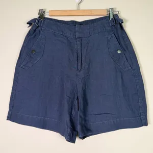 Athleta Cabo Linen Shorts Navy Blue 586829-02 Womens Size 8 Elastic‎ Side Buckle thumbnail 3