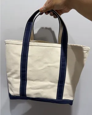 L.L.Bean Boat and Tote Canvas Bag Navy Natural Made in USA READ T thumbnail 1