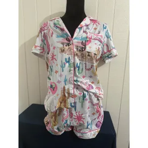 NIB Western Desert Pajama Set Short Sleeve Button Down Shorts Pastel Small thumbnail 2