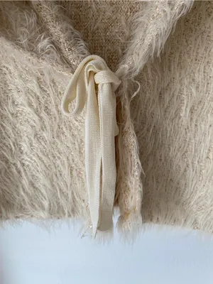 Free People Mina Plush Open-Front Ivory Fuzzy Jacket Tie Closure size small thumbnail 4