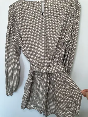 Lusana Robyn Belted Playsuit Size L Brown White Clover Print thumbnail 7