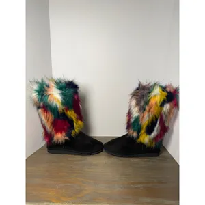 Bellini Hype Faux Fur Boots Rainbow Festival Y2K Statement Winter‎ Women's 8.5 thumbnail 2