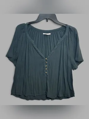O’Neill Women’s Teal Blue Gauze Button Front Blouse Size L Boho Flowy Top thumbnail 3