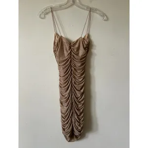 Oh Polly Ruched Rhinestone Mesh Mini Dress size 4 Sleeveless Beige thumbnail 4