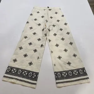 Zara Cream Embroidered Wide Leg Pants XS Boho Linen Blend thumbnail 4