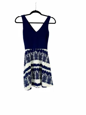 Aqua Blue & White Tie-Dye Patterned Short A-Line Skater Dress Sz XS thumbnail 4