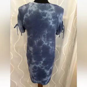 NWOT Cupio Blue Tie Dye Ruched Sleeve T-Shirt Dress Medium thumbnail 4