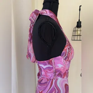 Bardot Pink Tie Dye Mesh Halter Mini Dress XS Y2K Bodycon Ruched thumbnail 6