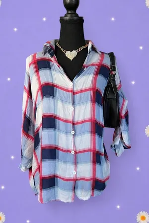 Vintage Y2K Coastal Old Money Boyfriend Oversized Batwing Flannel Size One Size thumbnail 2