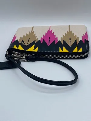 Coach Cross Grain Hawk Feather Wristlet Multicolor White thumbnail 2