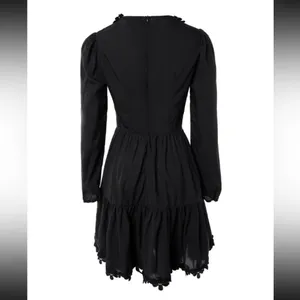 Soana Boutique Lace Patch Button Front Ruched Casual Dress Black thumbnail 4
