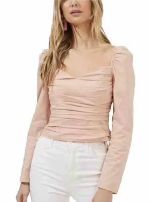 ASTR the Label‎ Blush Sweetheart Ruched Puff Long Sleeve Blouse Size XL Pink thumbnail 1