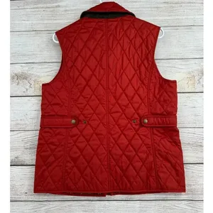 LL Bean Diamond Quilted Full Zip‎ Vest MED Rust Brown Plaid Lined Cord Collar thumbnail 3