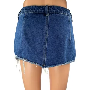 Edikted Women's Blue Frayed Raw Hem Distressed Mini Denin Jeans Skirt Skort Sz L thumbnail 3