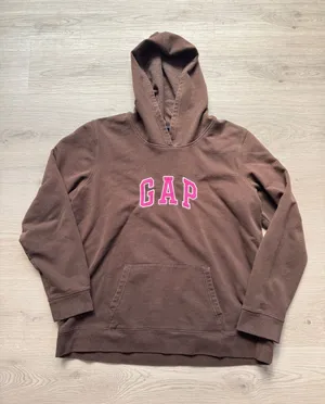 Vintage 2000s Gap Stretch brown pink spellout logo hoodie size XL thumbnail 1