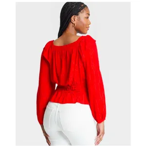 Universal Threads Puff Sleeve Peplum Top Large Elegant Red Women's Top thumbnail 2