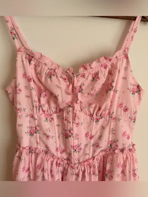 NWT Scarlet Darkness Floral Corset Sundress Pink Milkmaid Mini Dress Large thumbnail 2