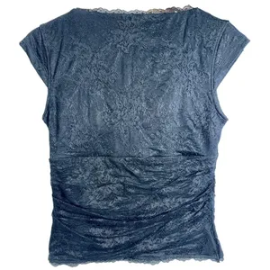 Abercrombie & Fitch Black Floral Lace Ruched Crop Top Blouse Womens Size S Small thumbnail 3