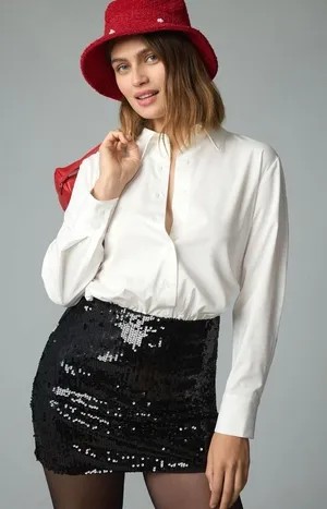 Anthropologie MARE MARE Buttondown Sequin Twofer‎ Dress Black White X-Small thumbnail 1