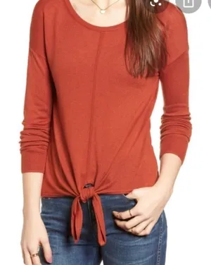 Madewell Burnt Orange Modern Tie-Front Sweater Top Size‎ XS thumbnail 1