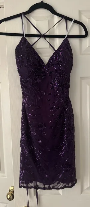 Purple lulus lace up sequin dress hoco thumbnail 1