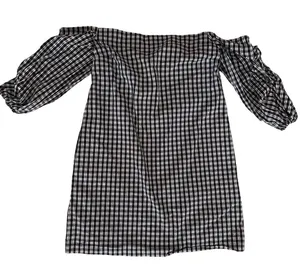 1. State Black & White Gingham One-Shoulder Mini Dress thumbnail 1