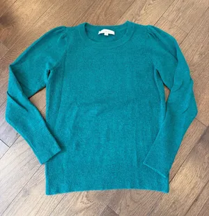 LOFT Green Crewneck Puff Sleeve Sweater Size Small - C54-146 thumbnail 1