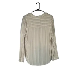 Abercrombie & Fitch Women Beige White Striped Knot Front Button Down Shirt Med thumbnail 2
