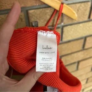 Lulus Ribbed Bodycon Bodysuit Tank Cross Back Strappy Orange/Red Size Small thumbnail 4