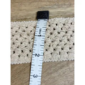 Boho Crochet Cinch Waist Belt Tan Cream Faux Leather Buckle Wide Small thumbnail 6