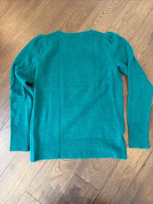 LOFT Green Crewneck Puff Sleeve Sweater Size Small - C54-146 thumbnail 6
