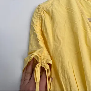 Bar III butter Yellow V-Neck Smocked Maxi Dress NWT FLAW short sleeve slit large thumbnail 4