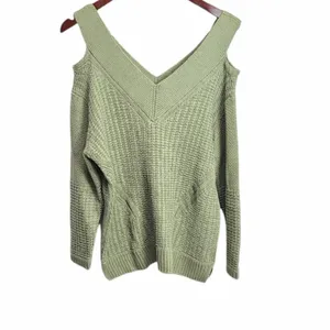 Per Se by Carlisle V-Neck Army Green Sweater L‎ thumbnail 3
