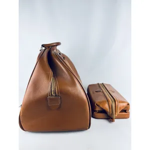 Vintage Top Grain Cowhide Leather Travel Bag Bag + Dopp Kit Leather Toiletry thumbnail 4