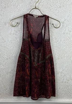 Ecote by Urban Outfitters Red Bohemian Studded Sleeveless Tank - Size - Medium thumbnail 1